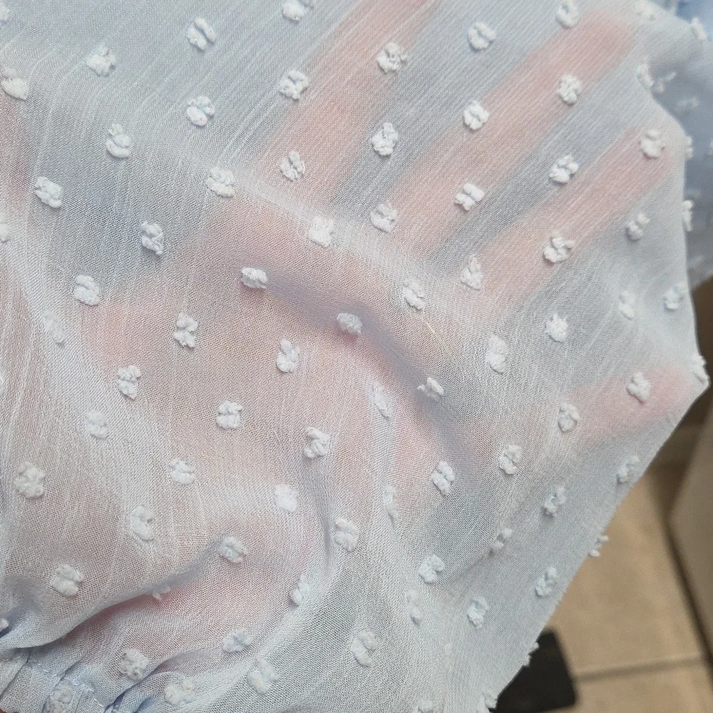 Light Blue Lace Trim Blouse - Picture 4 of 5